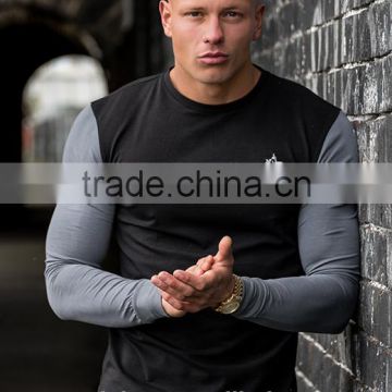 Long Sleeve Contrast Fitted T-Shirt Tapered Fit Mens Longline Curved Hem T Shirt 95% Cotton 5% Spandex Muscle Gym T Shirt