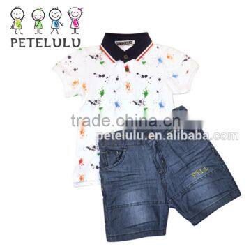 Petelulu China Wholesale Cotton Qique Custom Polo Shirt Sets, Polo Tshirt and Jeans For Boy