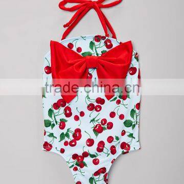 New Summer Girl Beachwear With Blue And Red Cherry Bow One-Piece Girl Swimsuit Child Wear G-NP-S905-333