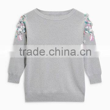 2017 Custom Girls' Knit With Beads Design Sweater Top photo-2