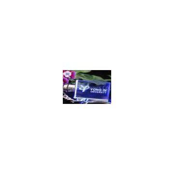 personalized logo laser engraved blue led crystal acrylic key chains lights