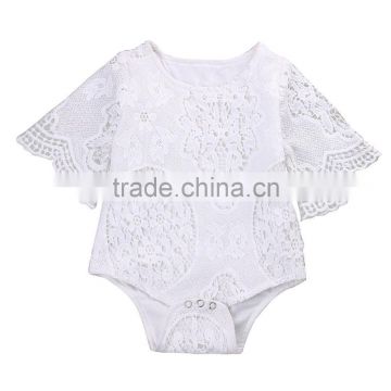 Wholesale baby clothes white baby lace romper newborn baby girls ruffle sleevele lace romper