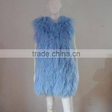 SJ036-02 Customized Size Real Genuine Sheep Fur Vest / Lamb Fur Over Coat For Winter