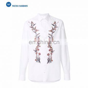 Men's Flwer Embroidery Botton Up Shirts White Long Sleeves Shirts