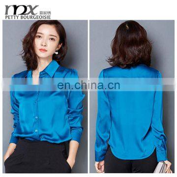 2016 New women blouse for ladies office silk satin shirt