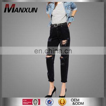 Fashionable High Quality Wholesale Black Women Ripped Jeans