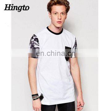 Comfortable fabric 88% cotton 12% polyester t shirtswith camo print t shirts and front pocket for summer wear oem design