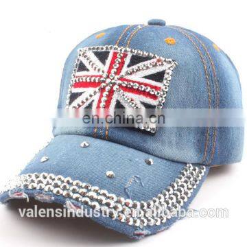 Ladies Summer Sports Hat Rhinestone Crystal HERO Blue Jean Bling Baseball Hat photo-2