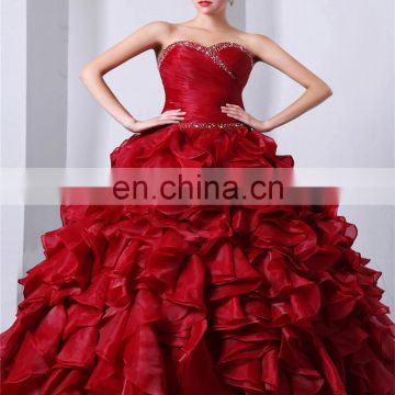 Red Sleeveless Sweetheart Elegant Floor Length Evening Gowns Lace-up Beaded Sequins 2018 Piping Quinceanera Dresses