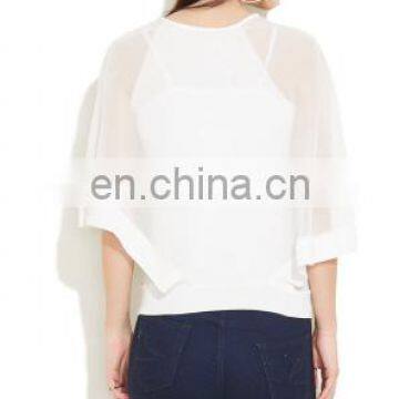 2015 White Top With Smocking And Tie-up Women Blue Floral Print Tie-up Top photo-3