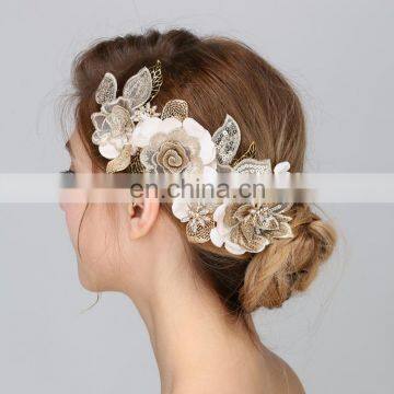 Wedding Party Leaves Headband With Rhinestone Gold Flower Head Piece Bride Vintage Hair Jewelry Accessories photo-6