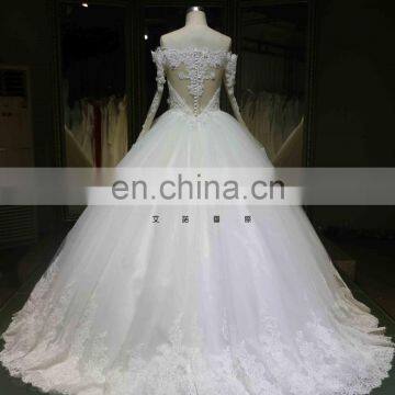 Latest Ball Gown Custom Made Long Sleeve Puffy Wedding Dress Lace Beading Bridal Dress Tiamero 1A946G photo-3