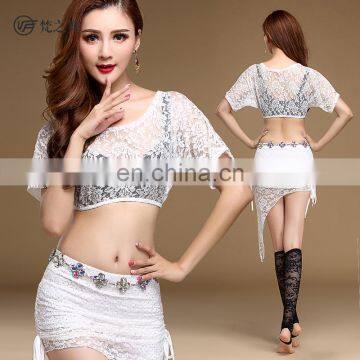 T-5144 Sexy lace 2pcs bellydance top and skirt costumes set