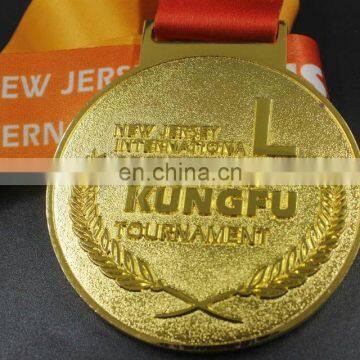 customized zinc alloy gold medal, New Jersey Judo, karate taekwondo, KungFu tournament sport medal with ribbon for competition