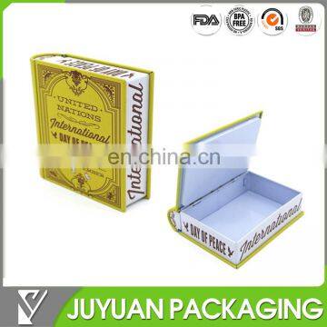 Book shaped christmas rectangle gift tin boxes custom tin cans