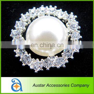 25mm Pearl and Crystal Rhinestone Button with flat back For Wedding Invitation card decoration
