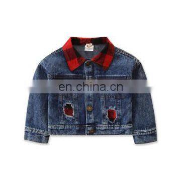 Boys autumn short denim jacket ins all-match denim jacket children's plaid   fashion jacket