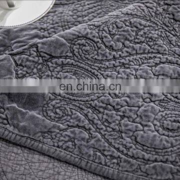 Comfortable Gray Color 100%cotton Velvet Embossed Quilt Bedspread /bedding Sheets Set 3d photo-4