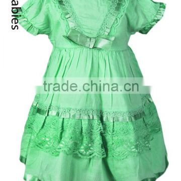 Wholesale western clothing baby cotton lace trim short sleeves frock