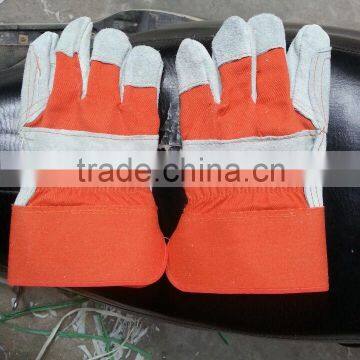 cow split leather glove,orange color