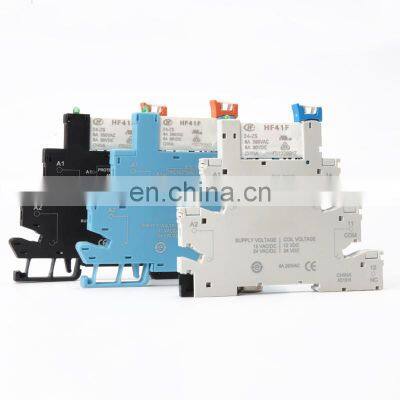 DIN RAIL HF41F 12V 24V Integrated PCB Mount Power Relay With Relay Holder Voltage Contact Relay Module Set