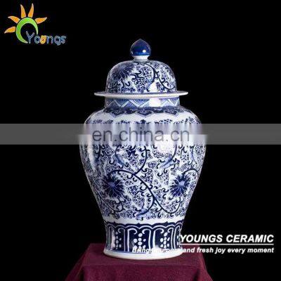 H60CM Large Chinese Blue White Porcelain Hand Painted Decorative Temple Ginger Jars