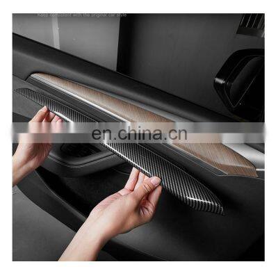 2 pcs car interior accessories dry carbon materials Interior trim Dashboard Panel Trim Sticker  for  tesla model 3 y 2021