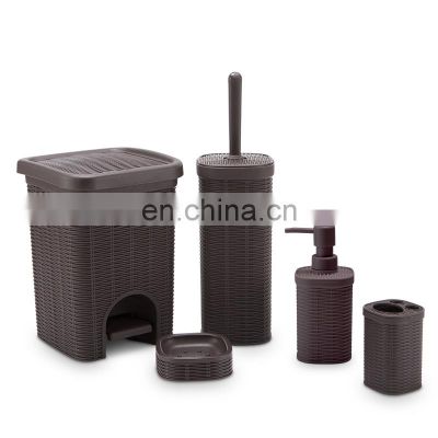 Retro Style Plastic Rattan Bathroom Accessories with Pedal Bin decorative bathroom set five pcs bathroom accessories