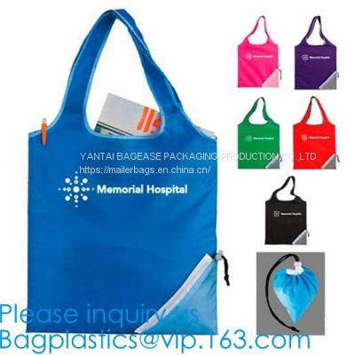 Grocery Tote Bags Foldable Into Attached Pouch, Waterproof Reusable Gift Bags, Washable, Durable And Lightweight