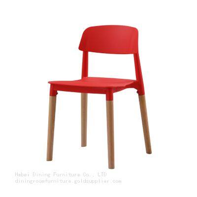 Square Seat Plastic Back Four Wood Legs Dining Chair DC-P70