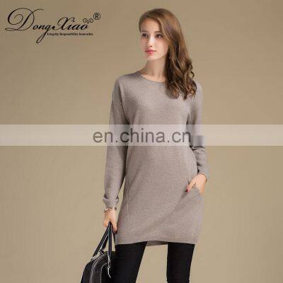 Hot Sale 100% Cashmere Pullover Sweater Women Vintage Style O-Neck Knit Top Pockets Long Length Winter OEM Service Available photo-4