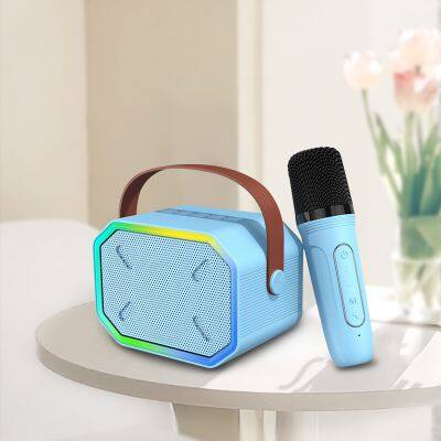 RGB lighting 6W Rechargeable Portable Mini Karaoke Speaker With  TWO Wireless Mic for party