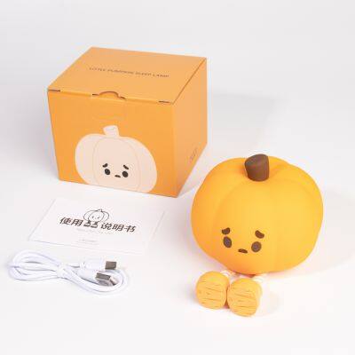 Cute Silicone Kids Night Light Dimmable Pumpkin Clapping Nursery Kids Night Light Rechargeable Bedside Touch Lamp Gift Halloween photo-5