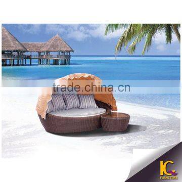 Wicker Round Outdoor Furniture Rattan Daybed Waterproof Outdoor Tent