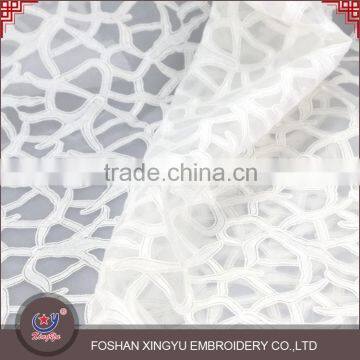 Factory direct sale yellow and white guangzhou african lace embroidery voile fabric wholesale