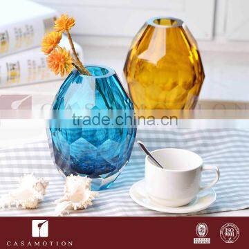 Casamotion Shiny Modern Small Diamond Blue Color Handmade Glass Vase