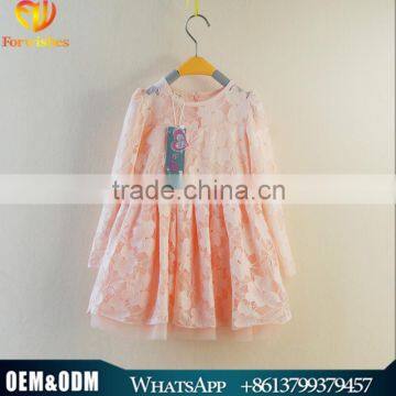 2015 hot sale children clothing elegant wedding flower girls pink lace dress