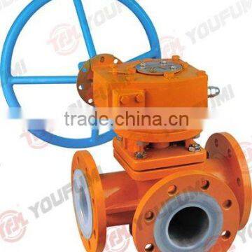 Carbon Steel Lined PFA Flange 3-way Ball Valve ANSI