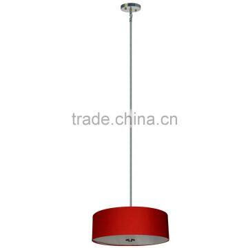 4 light chandelier(Lustre/La arana) in satin steel finish with round silk look 22" chili pepper red fabric shade