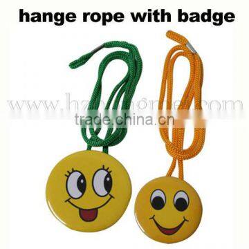 The lanyard with round badge