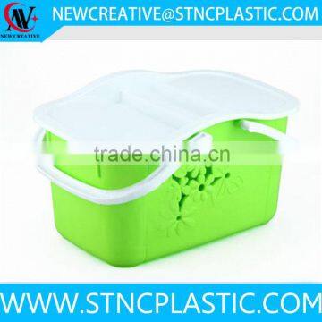 flower embossing plastic basket with handle and lid