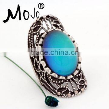 SGS Certified Bohemia Style High Quality Big Mood Stone Ring Fashion Gothic Flower Pattern Ring for Women One Stone Ring Designs