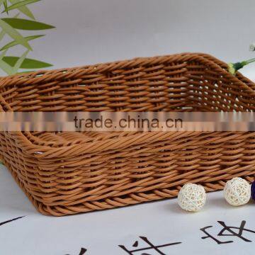 Rectangular Plastic Woven Rattan Storage display tray basket