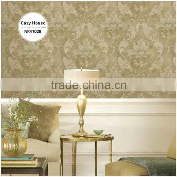 hot printing pvc coated wallpaper, lime green gorgeous damask wall decor for guest bedroom , charming wall decal company