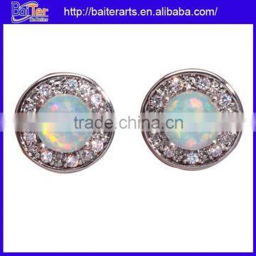 Women 925 Sterling Silver Round White Opal Diamond Stud Earrings Jewelry                        
                                                Quality Choice