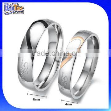 Pair Couples Puzzle Matching Stainless Steel Heart Shape Wedding Engagement Love Rings Set                        
                                                Quality Choice