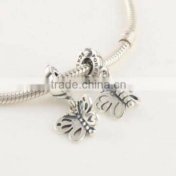 925 Sterling Silver Butterfly Dangle Charm Bead For European Beads Bracelets