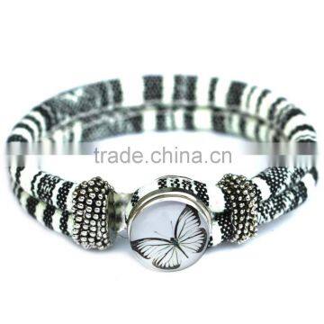 Handmade Women's Glass Gem Butterfly Cuff Bangle Wristband Snap Button Bracelet photo-3