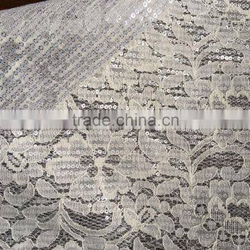 Cotton lace mesh bonded with sequin fabric, african cotton cord lace fabric ,embroidery lace and mesh fabric