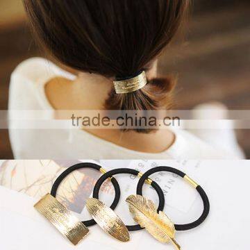 New Arrival Metal Leaves & Rectangular & Ellipse Hair Rope Tousheng Fashion Personality Punk Hair Ring Accessories For Women